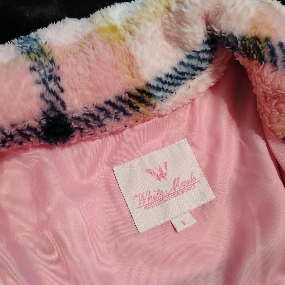 💕NEW! Fleece Plush Pink Plaid Shacket Shirt Jacket Button Down Lined Thick Warm - Picture 6 of 10